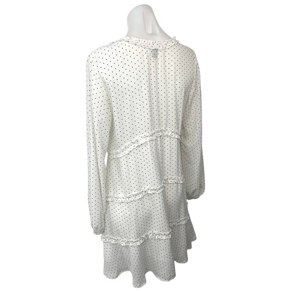 Polly White Polka Dot Ruffle V-neck Long Puff Sleeve Tiered Ruffle Mini Dress 6 - Picture 2 of 5